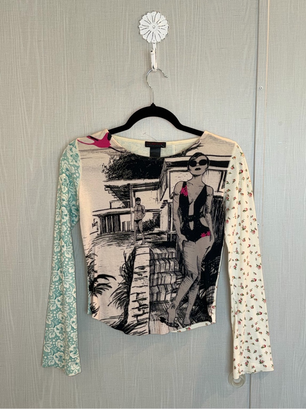 Y2K Custo Barcelona Graphic Long Sleeve Top Women's S Vintage Streetwear!